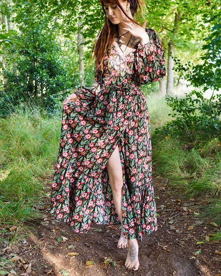 Devi Kleid Schwarz / Blume