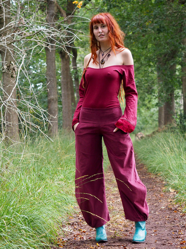 Uma Broek Rib Marroon Rood