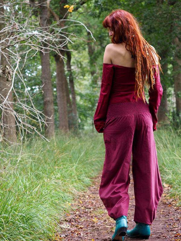Uma Broek Rib Marroon Rood