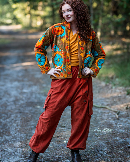 Harem broek Ribcord Warm oranje