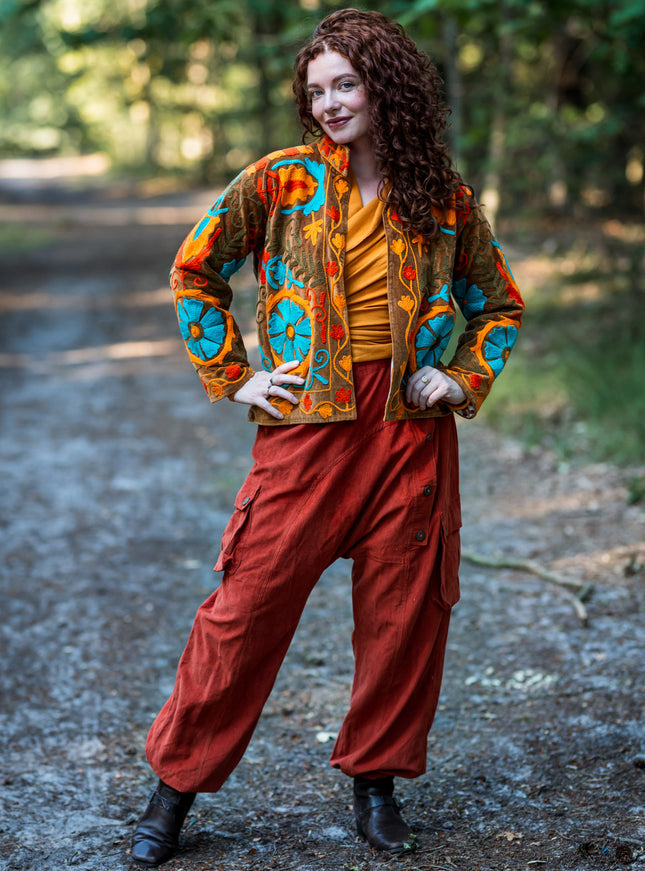 Harem broek Ribcord Warm oranje