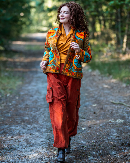 Harem broek Ribcord Warm oranje