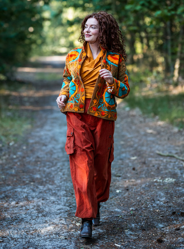 Harem broek Ribcord Warm oranje
