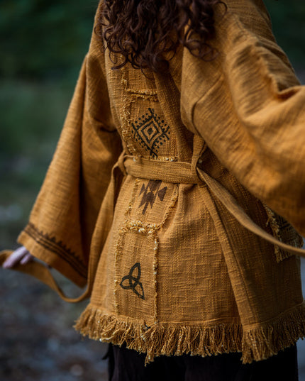 Kimono / Vest Aztec print Oker