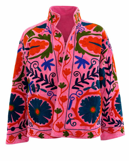 Samt Suzani Jacke Grau/Hellblau