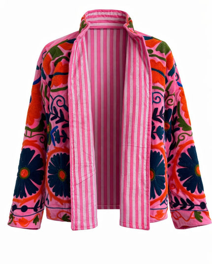 Samt Suzani Jacke Grau/Hellblau