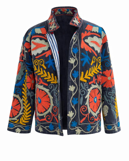 Samt Suzani Jacke Grau/Hellblau
