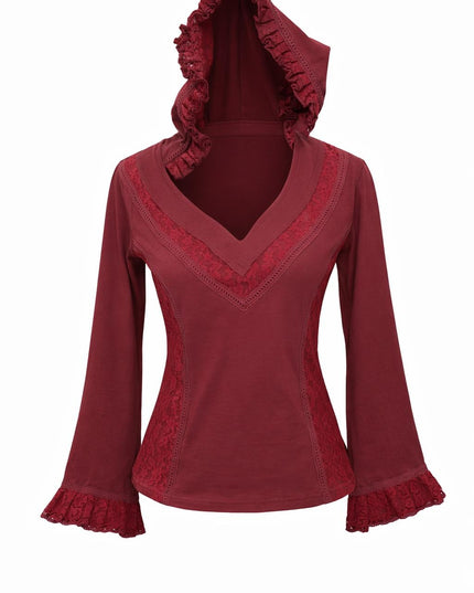 Elven Hoodie Top Marroonrood
