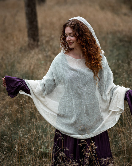 Hooded Poncho Gebroken wit