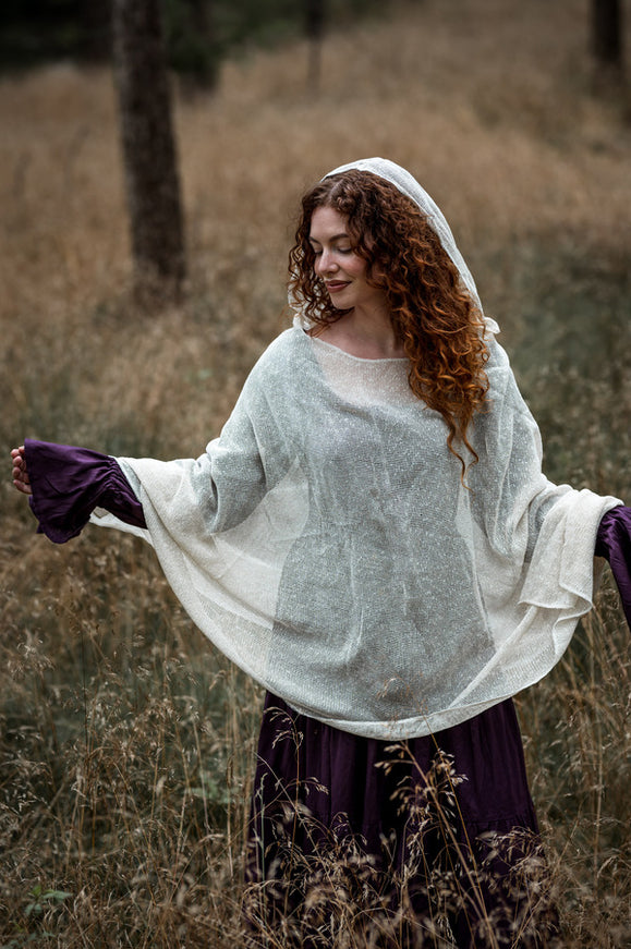 Hooded Poncho Gebroken wit