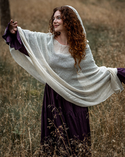 Hooded Poncho Gebroken wit
