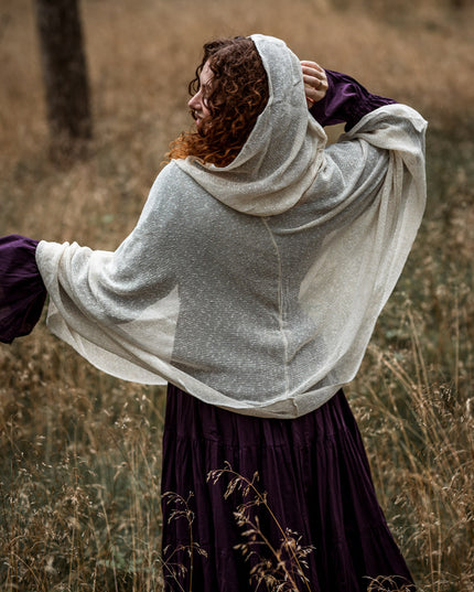 Hooded Poncho Gebroken wit
