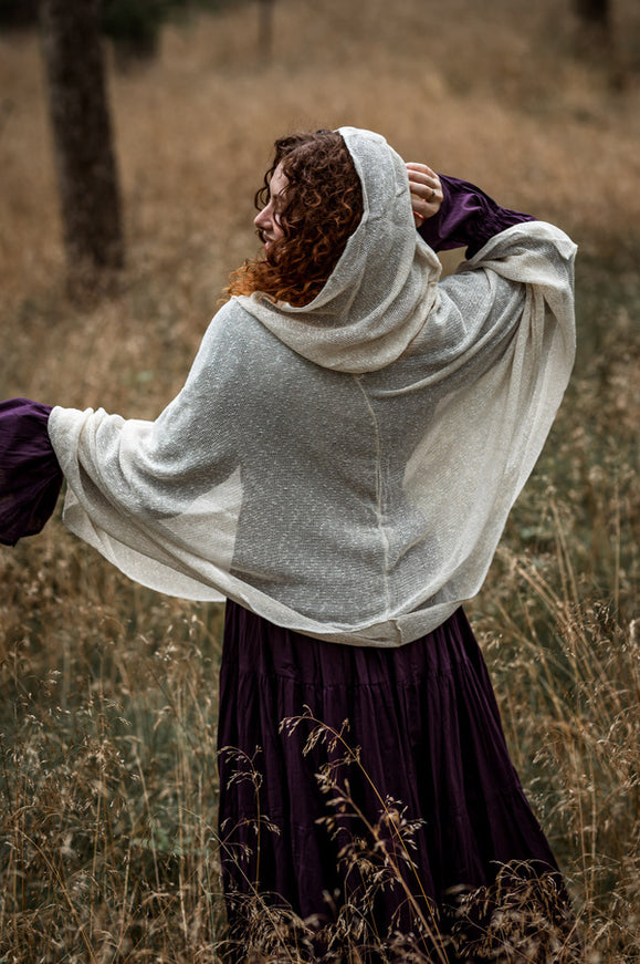 Hooded Poncho Gebroken wit