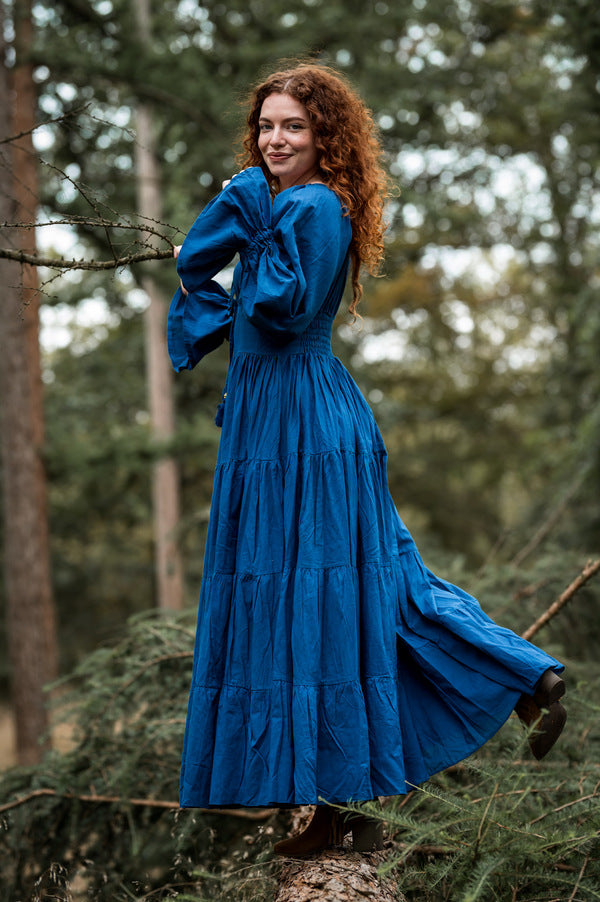 Lange Blauwe Rok Bohemian Kleding Blauwe Jurk Bruiloft Bohemian