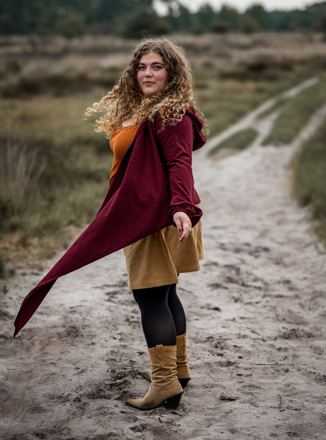 Hooded Cardigan Sweater Maroon Red