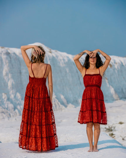 Litha Dress kort marroon rood