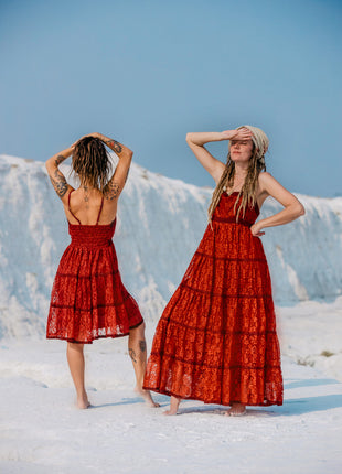 Litha Dress kort marroon rood