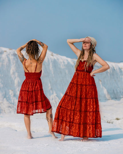 Litha Dress kort marroon rood