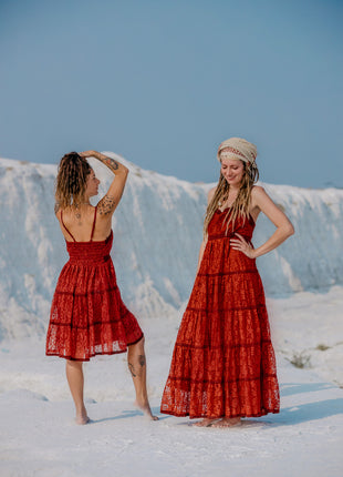 Litha Dress kort marroon rood
