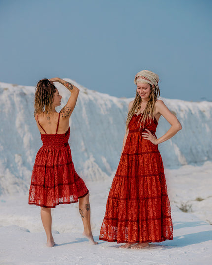 Litha Dress kort marroon rood