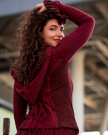 Elven Hoodie Top Marroonrood