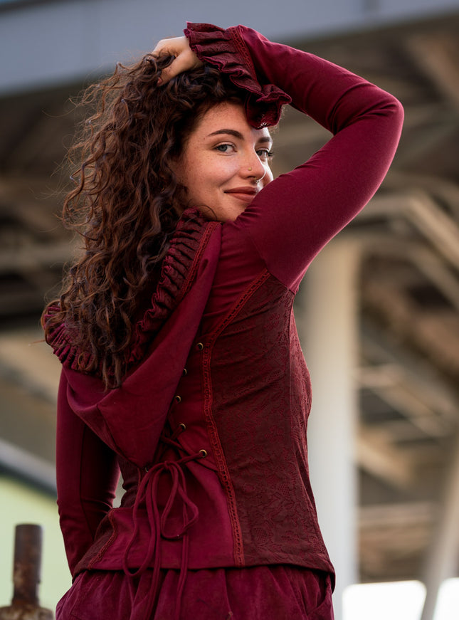 Elven Hoodie Top Marroonrood