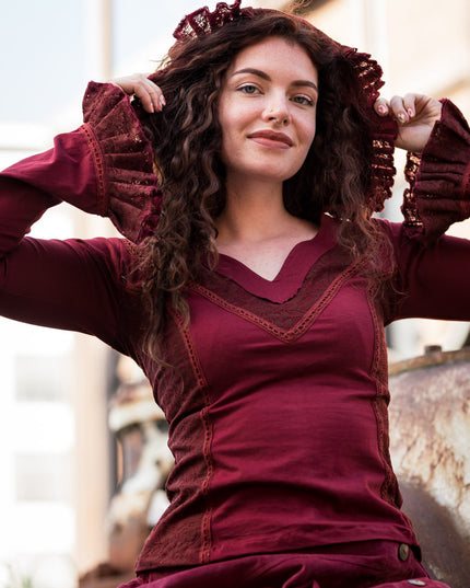 Elven Hoodie Top Marroonrood