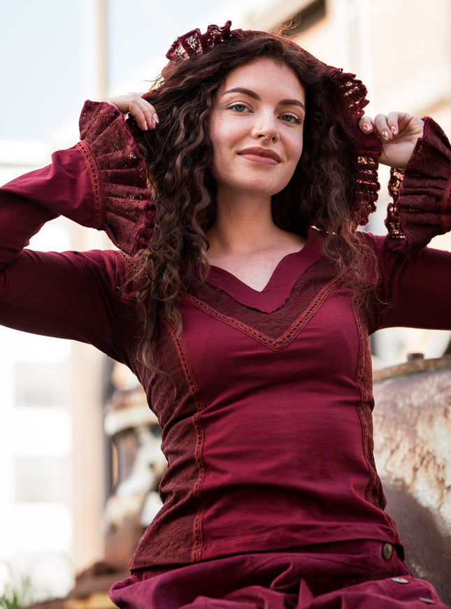 Elven Hoodie Top Marroonrood