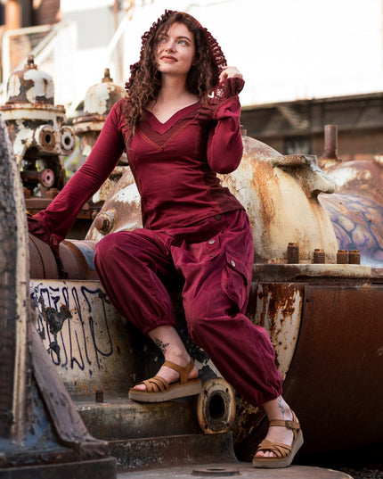 Elven Hoodie Top Marroonrood